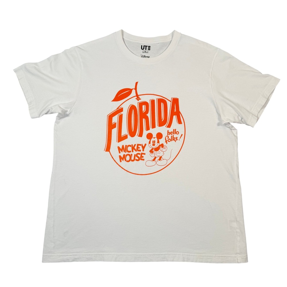 Uniqlo UT T-Shirt Mens XL White Florida Mickey Mouse Disney Graphic Tee
